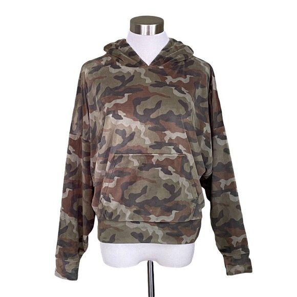 American Eagle AE Cozy Ever After Hoodie Green Camo Velour Pullover Womens Sz S - Picture 2 of 6
